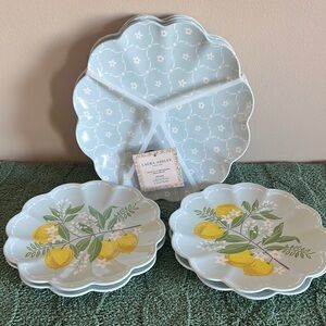Laura Ashley Lemon 🍋 Melamine Dinner & Salad Plate Blue Floral NEW!